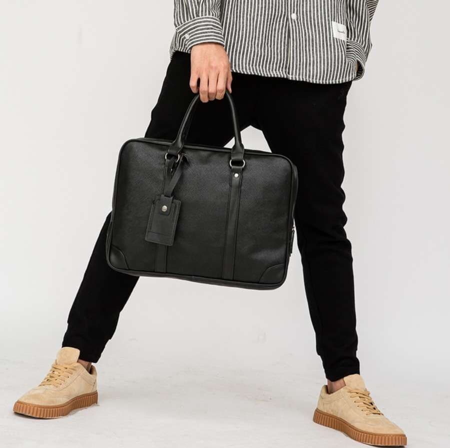 高級質感クロスグレイン本革ブリーフケース