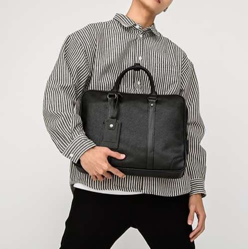 高級質感クロスグレイン本革ブリーフケース