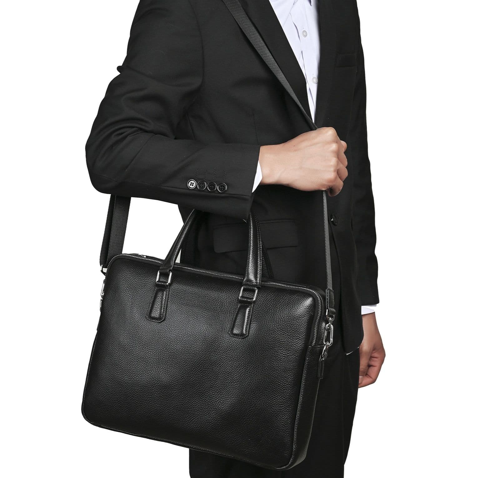 ブリーフケース 高級本革二重ハンドル仕様ビジネス鞄