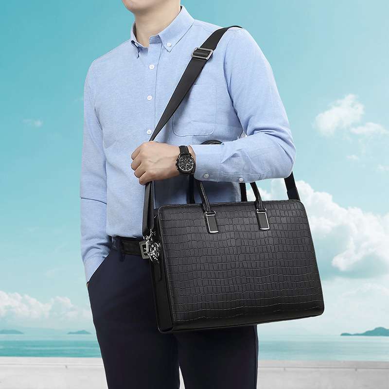 ブリーフケース クロコダイル型押しビジネスバッグ