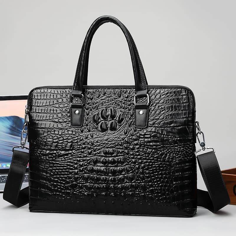 ブリーフケース クロコダイル型押し本革ビジネス鞄