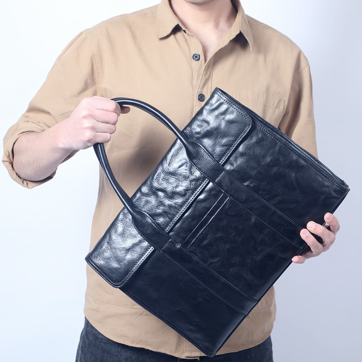 ブリーフケース 本革製多収納ポケット付きビジネス鞄