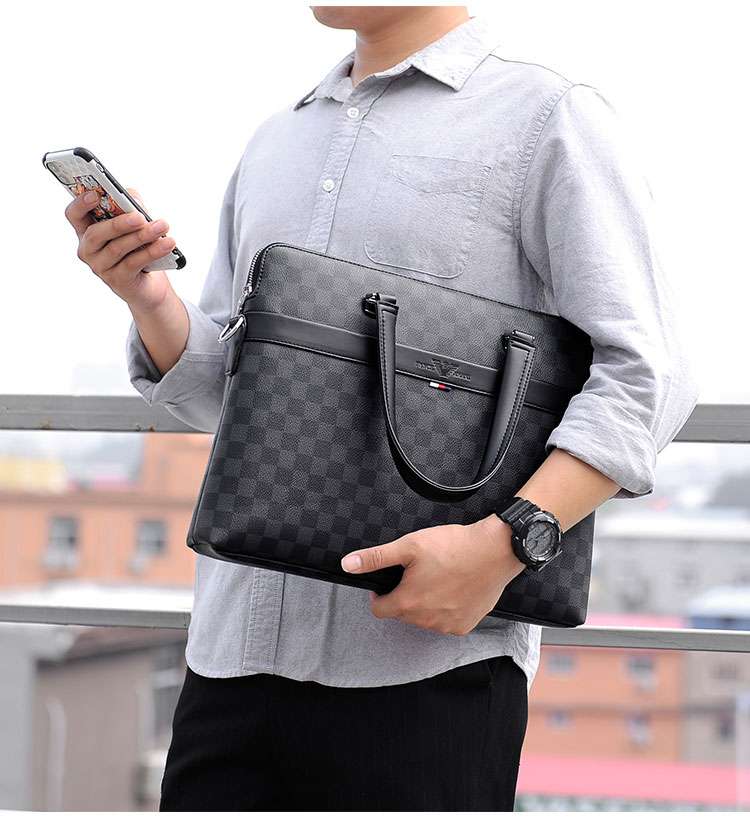 ブリーフケース 上質格子柄 ビジネスバッグ