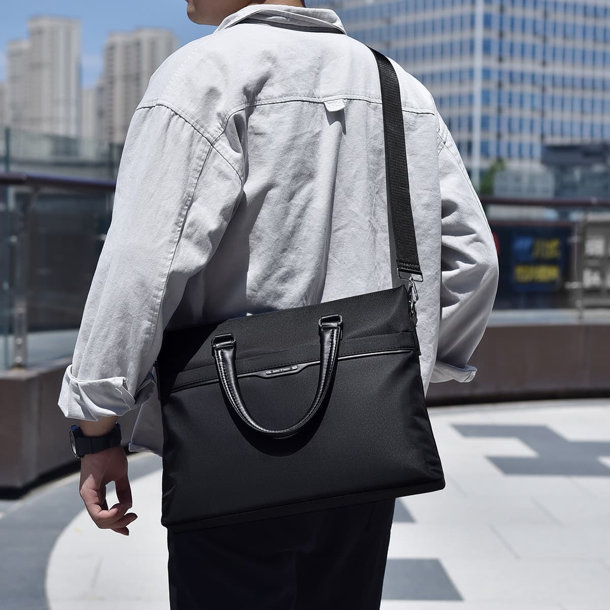 ブリーフケース 高級ナイロン製二重仕様ビジネストートバッグ