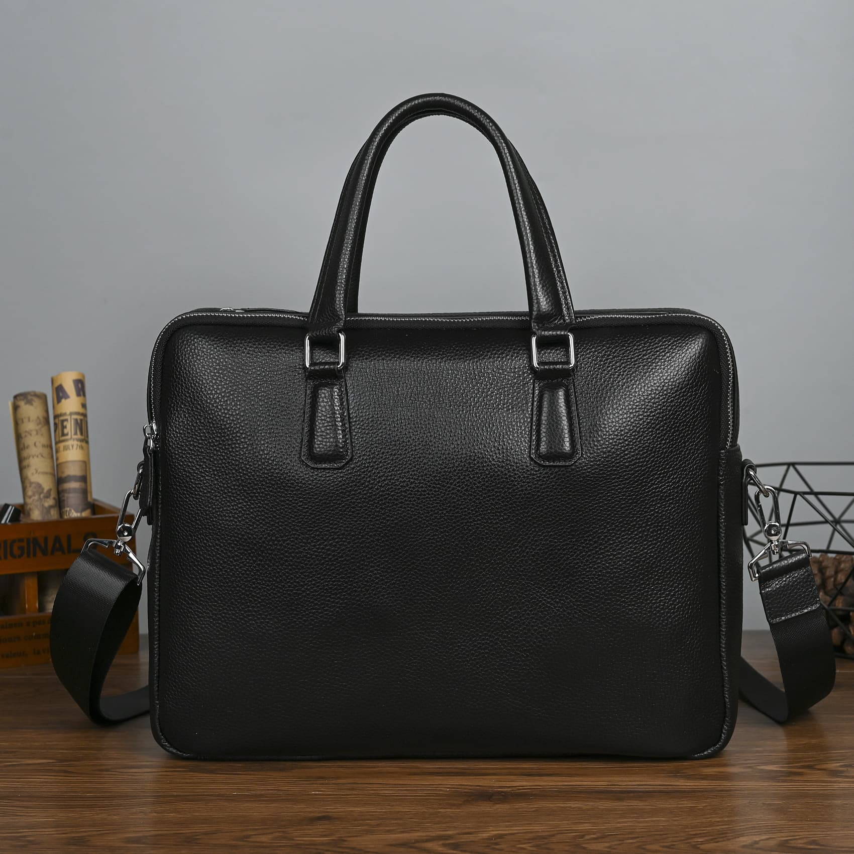 ブリーフケース 高級本革二重ハンドル仕様ビジネス鞄