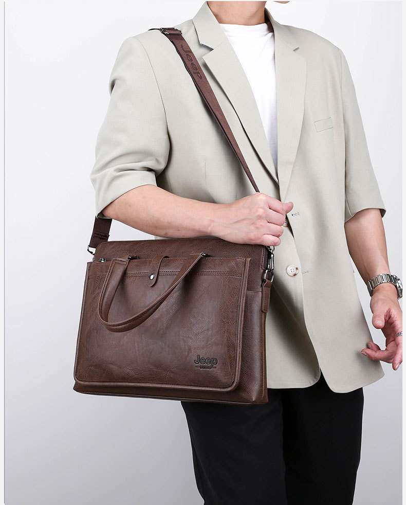 レザー製クラシックビジネスバッグ