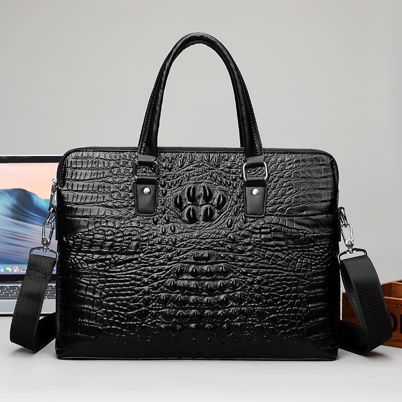 ブリーフケース クロコダイル型押し本革ビジネス鞄