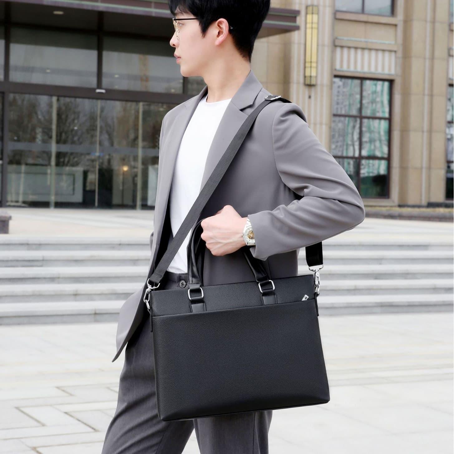 ブリーフケース 本革型押しツーウェイビジネスバッグ